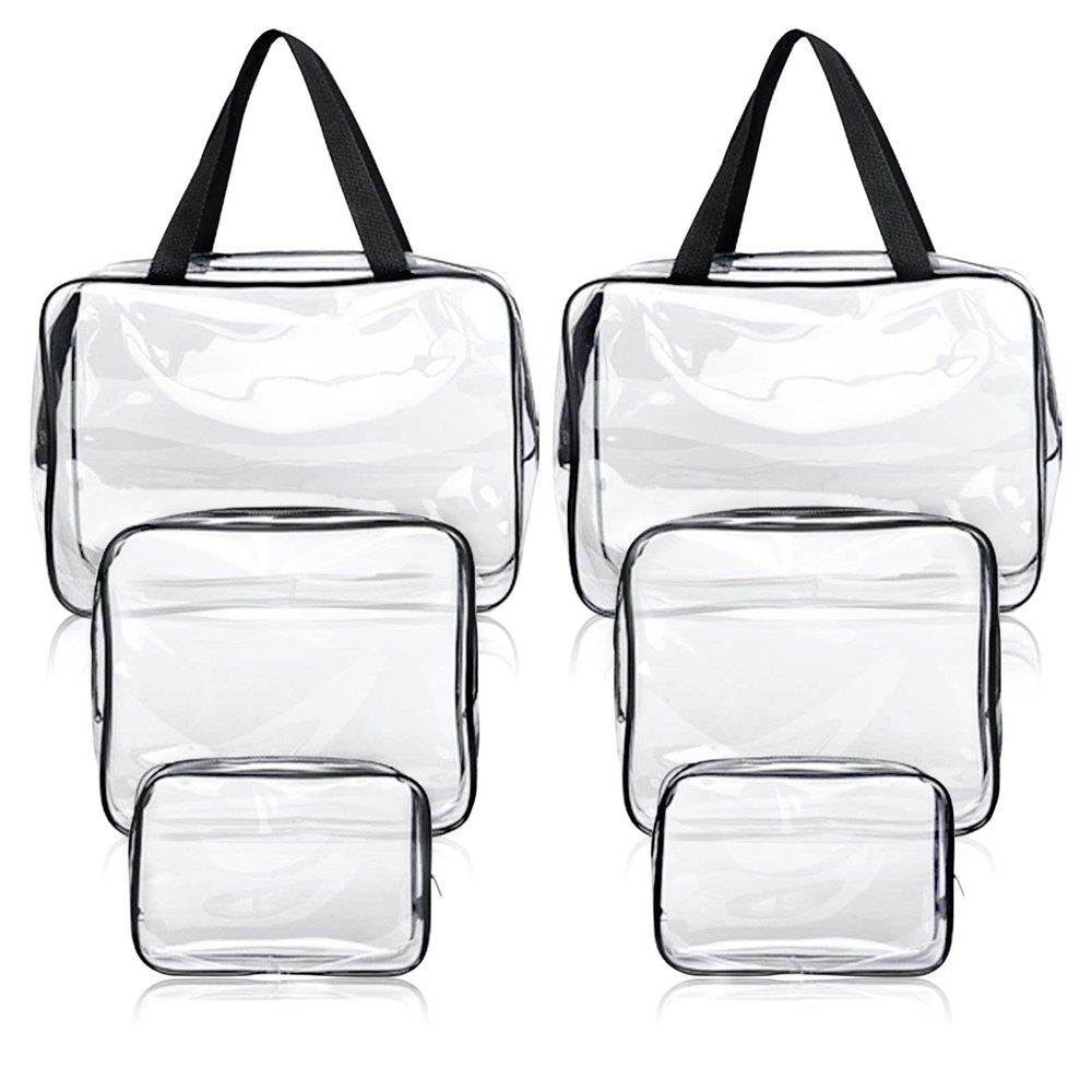 6-Piece Clear PVC Waterproof Makeup & Toiletry Bag Set