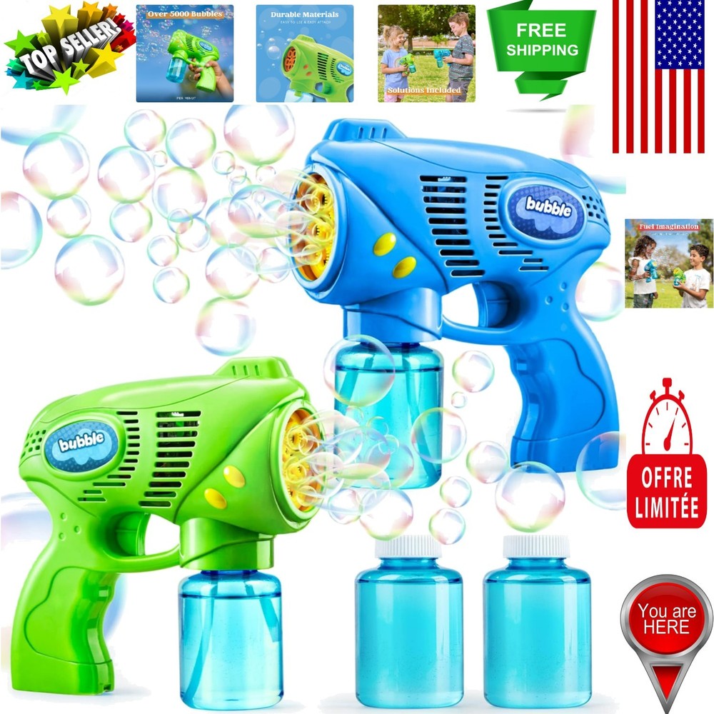 Safe Bubble Blaster Set: 2 Bubble Guns and Solution for Kids 3-8 - Ideal Gift!
