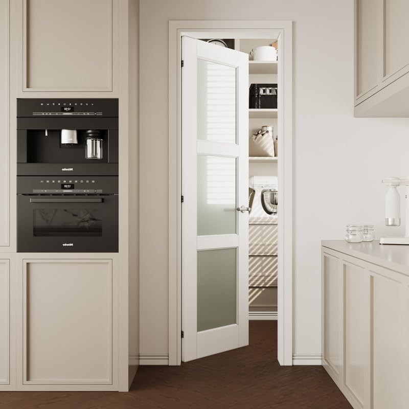 24x80 Frosted Glass 3-Panel Shaker Interior Door Slab Pre-Built Panel Design