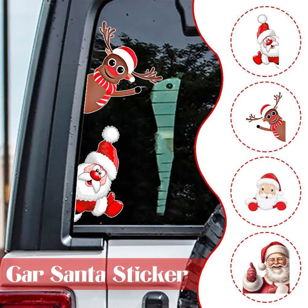 Car Glass Santa Claus Sticker Holiday Funny Car Decorative Waterproof Stick D1J3