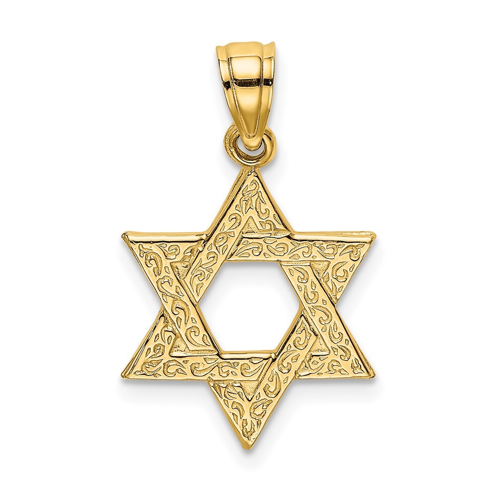 10K Yellow Gold Engraved Swirls Star Of David Charm Pendant 0.82gm L-20.45 mm