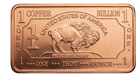1 Troy Ounce oz  .999 Copper Buffalo Bar