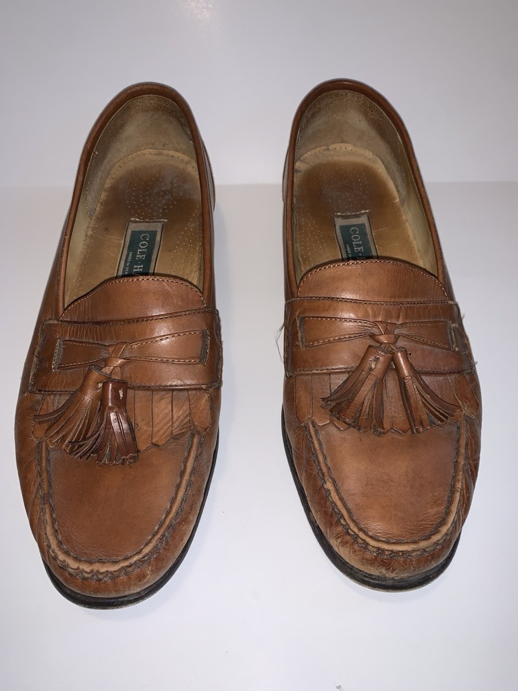 Cole Haan Men’s 10.5M Brown Leather Kiltie Tassel Loafers Slip-On USA Vintage