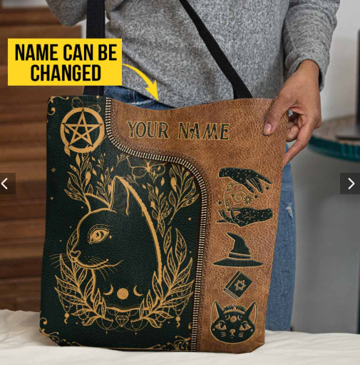 Personalized Witch Cat Tote Bag, Lovely Little Witch Handbag