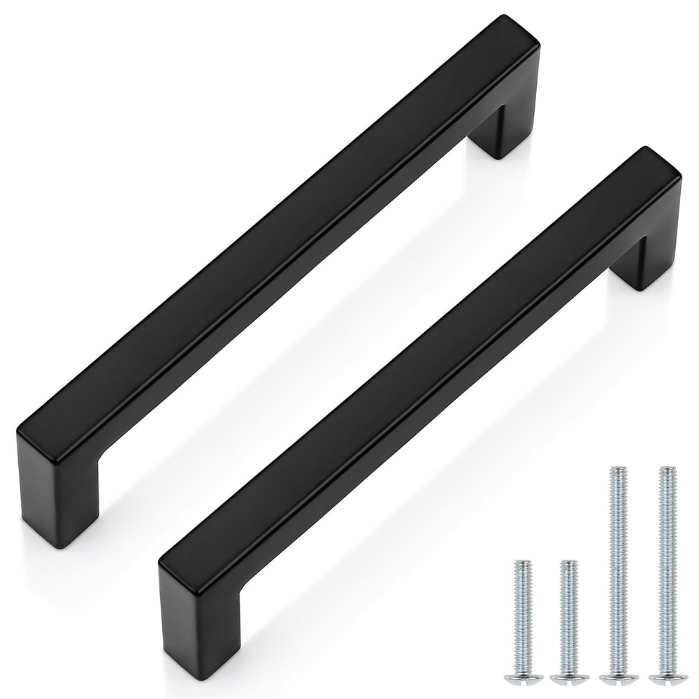 12 Pack| Black Cabinet Handles 5 Inch(128mm) Hole Centers Drawer Pulls Stainl...