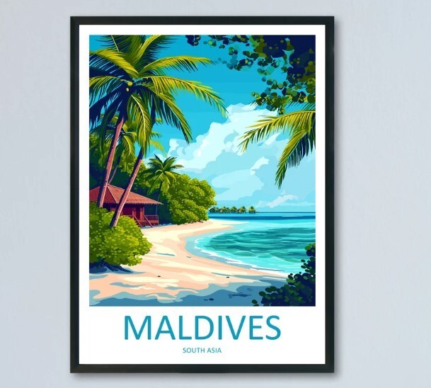 Maldives Travel Print Wall Art Maldives Wall Hanging Home