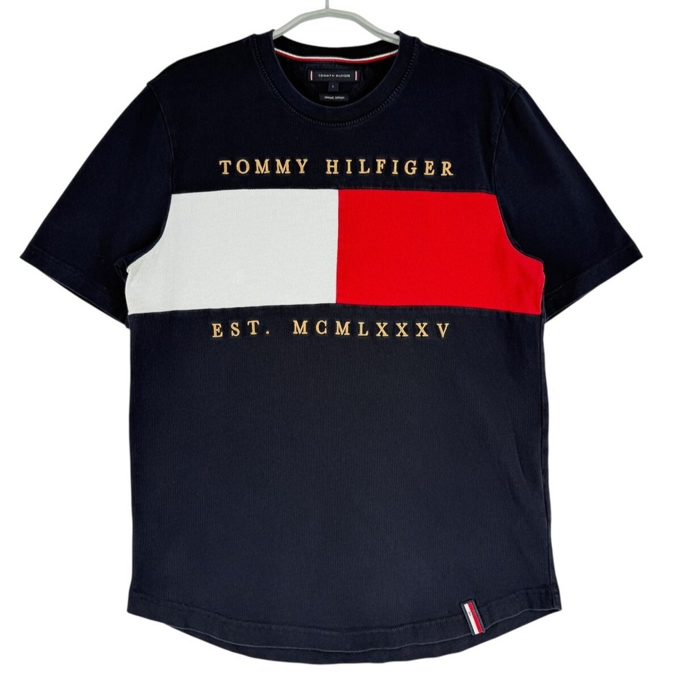 Tommy Hilfiger Men Crew Neck Short Sleeve Organic Cotton Casual T-Shirt Size L