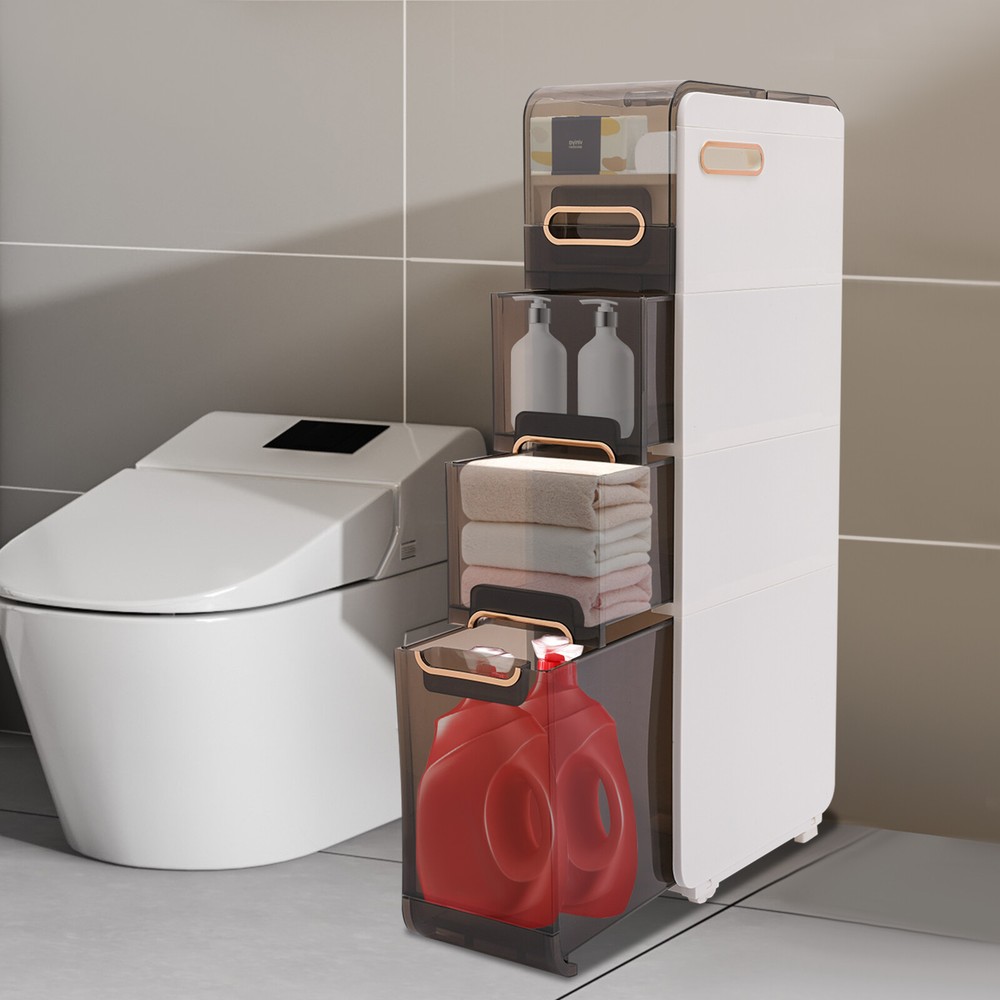 White 4-Drawer Bathroom Floor Cabinet Storage Organizer 37.87 Inch