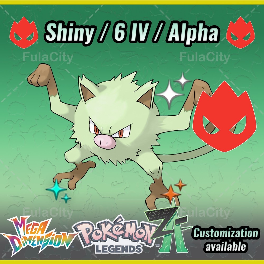 Mankey ❗❗❗ Alpha Shiny ❗❗❗ Pokemon Legends ZA  ⚫ 6 IV 🟢 @ Any item