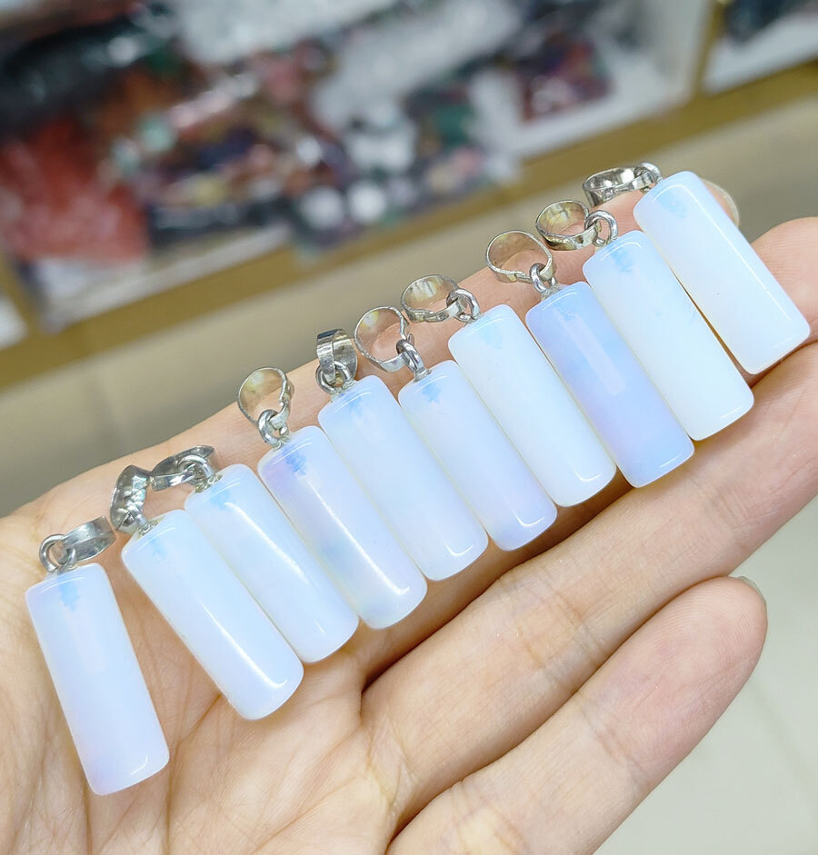10pcs Opal Gems Cylinder Pendants Amulet stainless steel