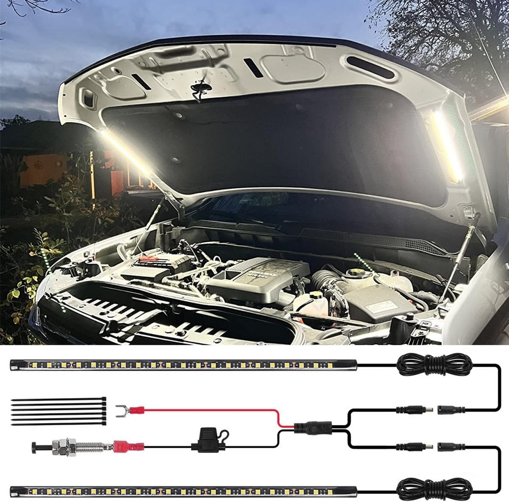 2-in-1 Under Hood LED Light Kit, Waterproof 12V Car LED Light Bar Underhood Work