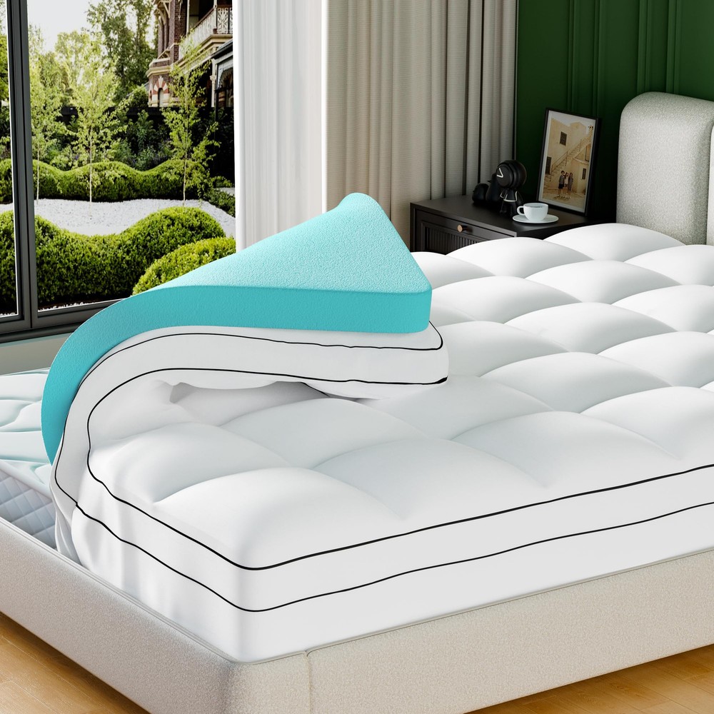 Memory Foam Mattress Topper Dual Layer 4 Inch King Size, 2 Inch Cooling Gel M...