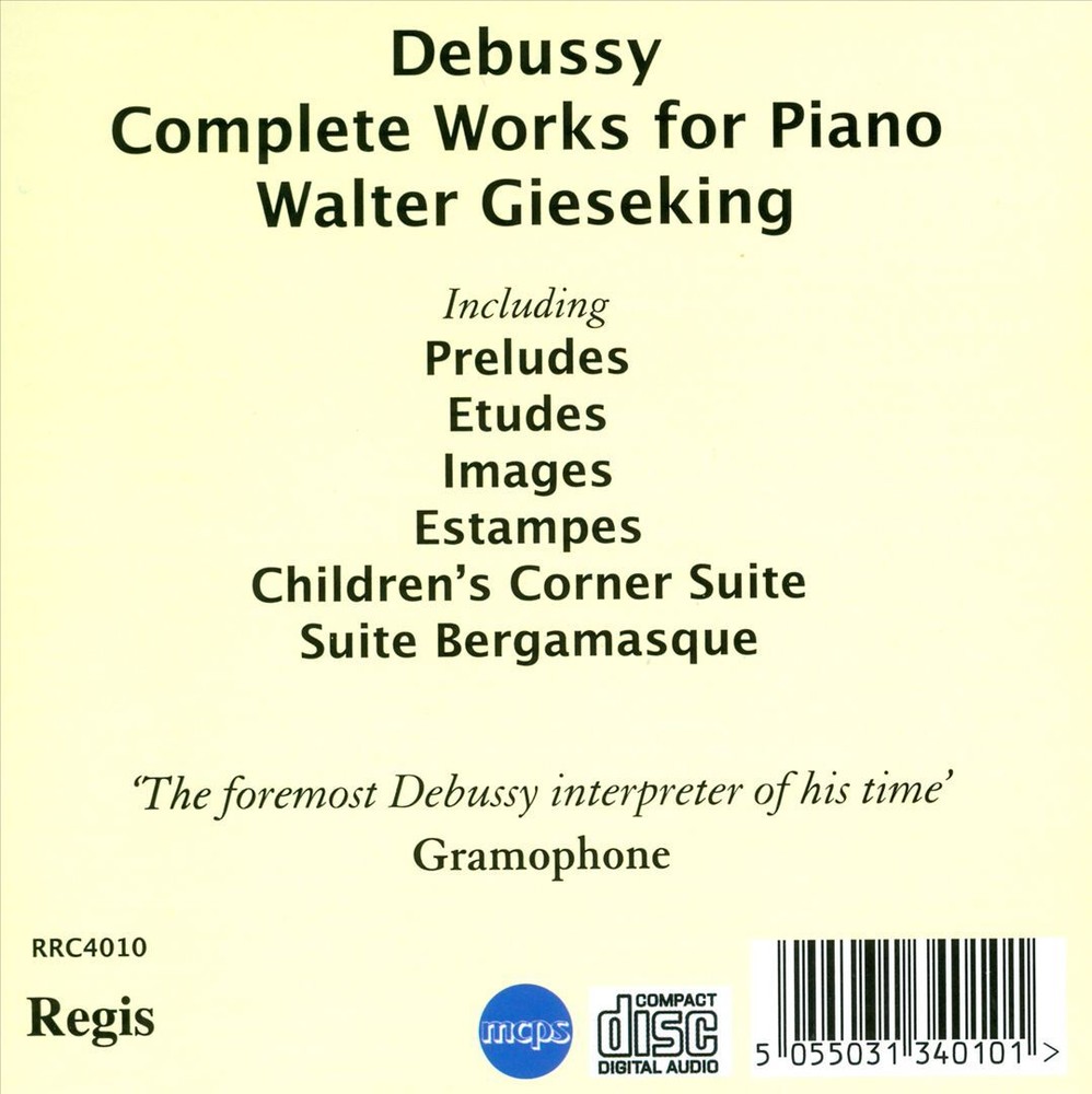 Walter Gieseking plays Debussy Complete Piano Works New CD