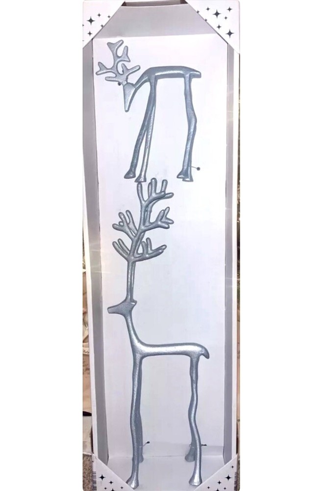 ALDI Tall Holiday Reindeer SMALL MEDIUM 8 & 19 Inch Silver Finish Set Of 2 NEW