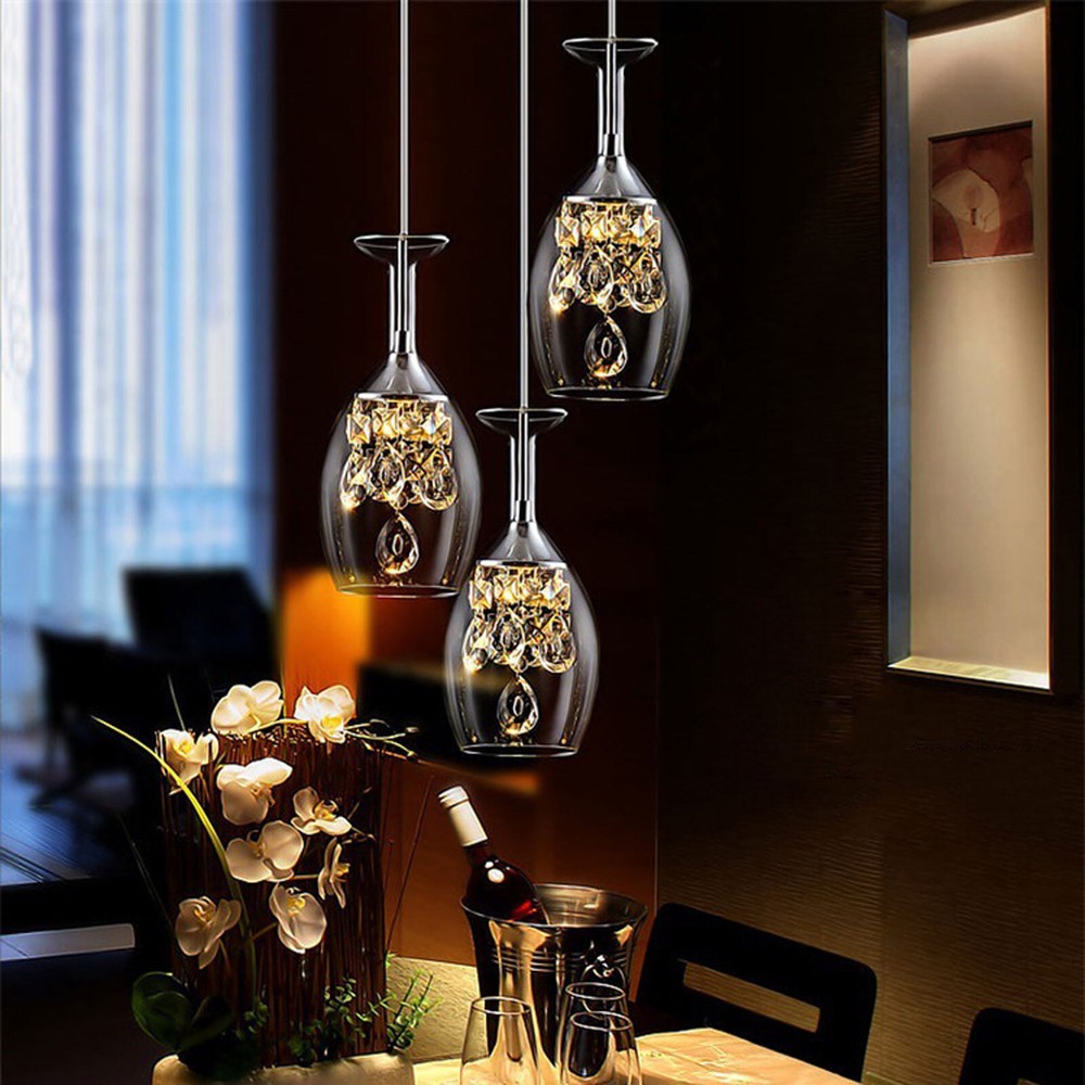 Modern Wine Glass LED Ceiling Light Chandelier Creative Hanging Pendant Lamp