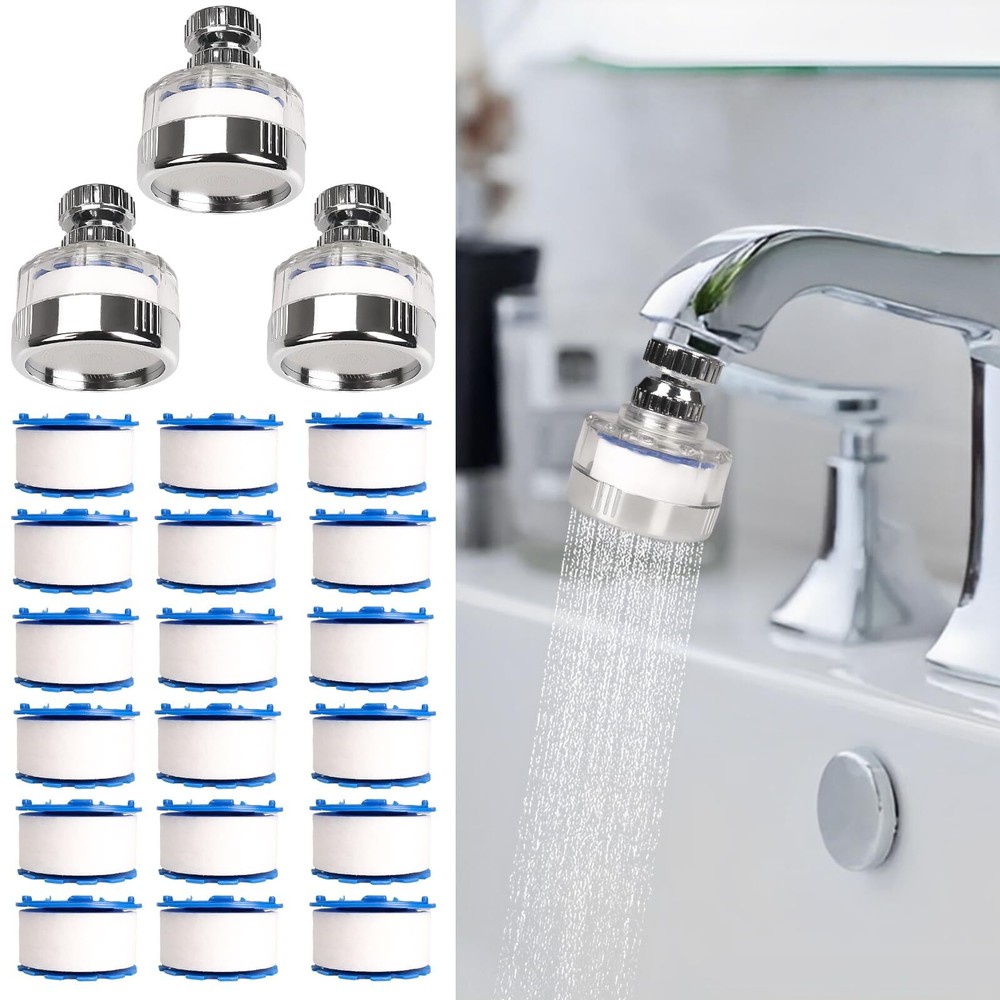 21Pcs Sink Water Filter with Filter Elements Set,Sink Faucet Filter 360°Rotat...