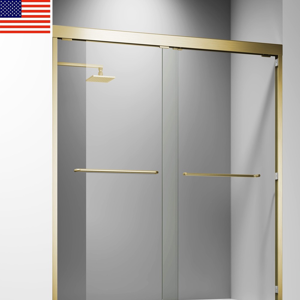 Brushed Gold Frameless Shower Door 48x72 Inches Durable Bathroom Glass