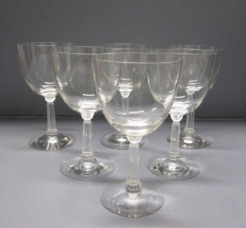 Fostoria Mademoiselle 6033 Water Goblets Set of 6 Ribbed Stem Plain Bowl