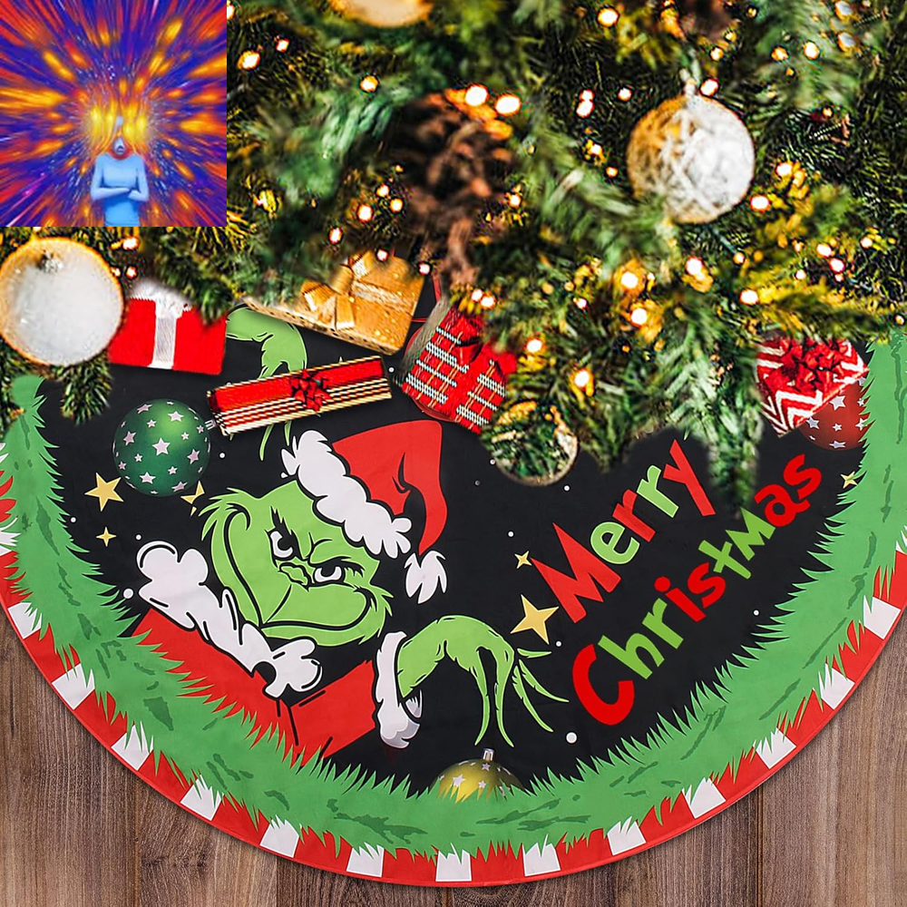 Christmas Tree Skirt 48 Inches, Red Velvet Faux Fur Trimmed Tree Collar with Sno