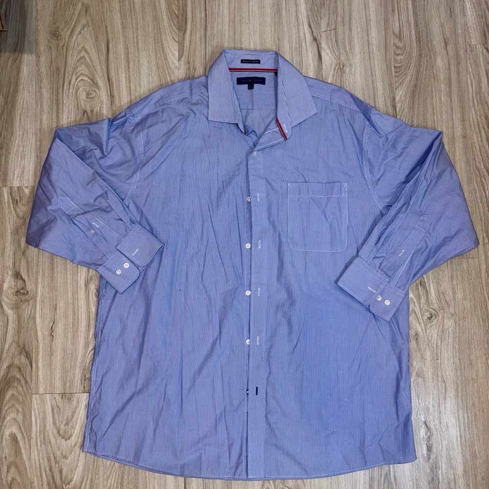 Tommy Hilfiger Big Tall No-Iron Blue Stripe Dress Shirt for Men 18-34