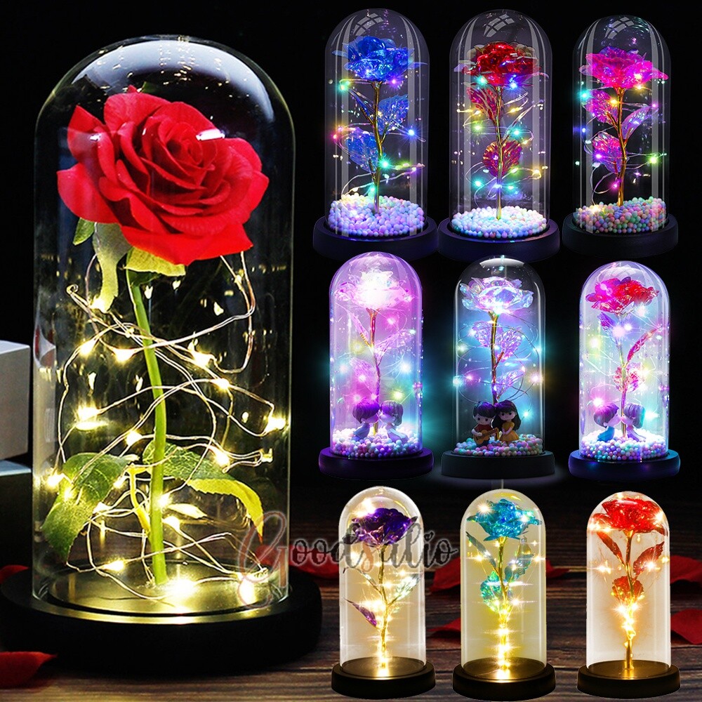 Rosa Roja En El Domo De Cristal luz LED con cubierta de vidrio  Valentine's Day