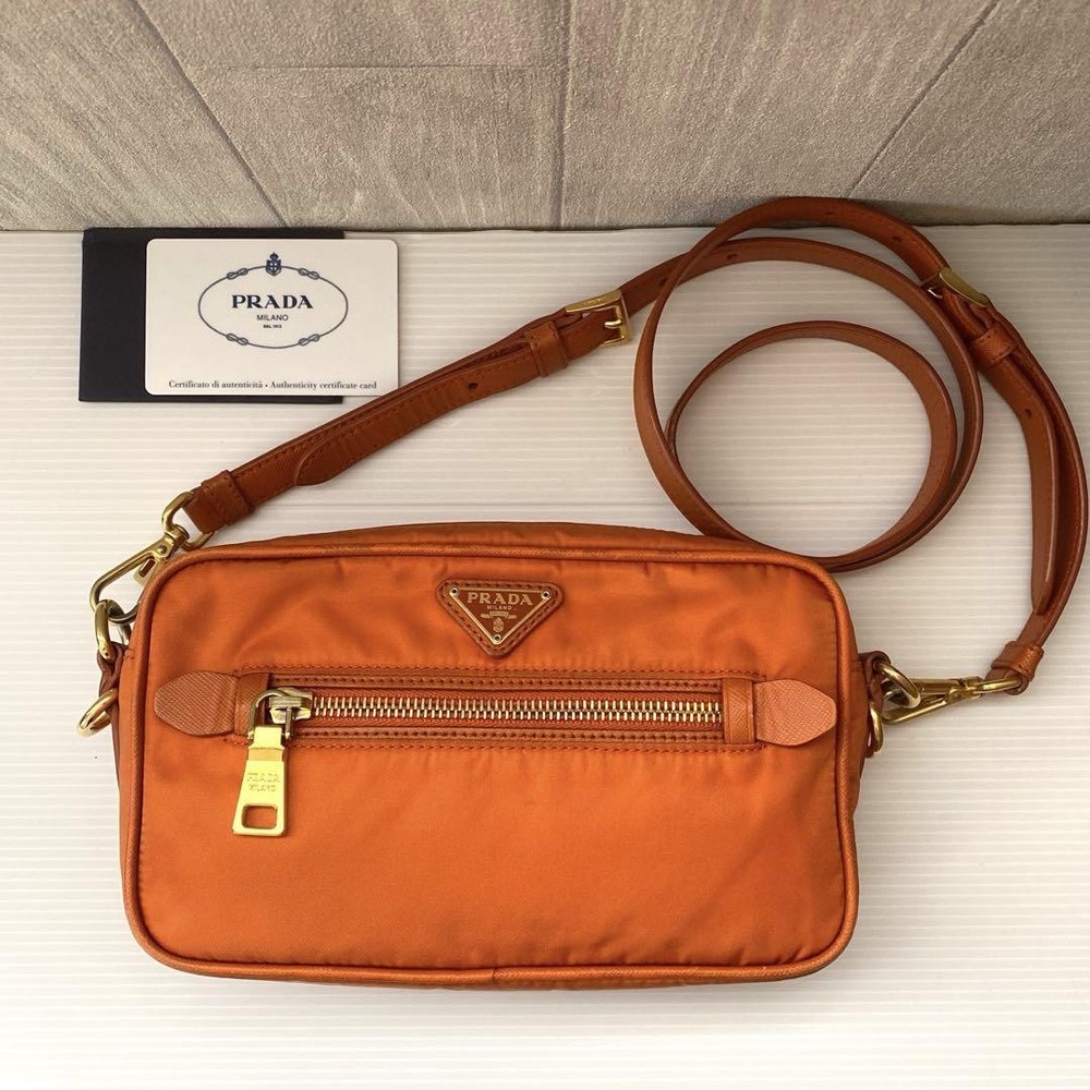 Prada Orange Nylon Pocono Crossbody Shoulder Bag Papaya Made in Japan
