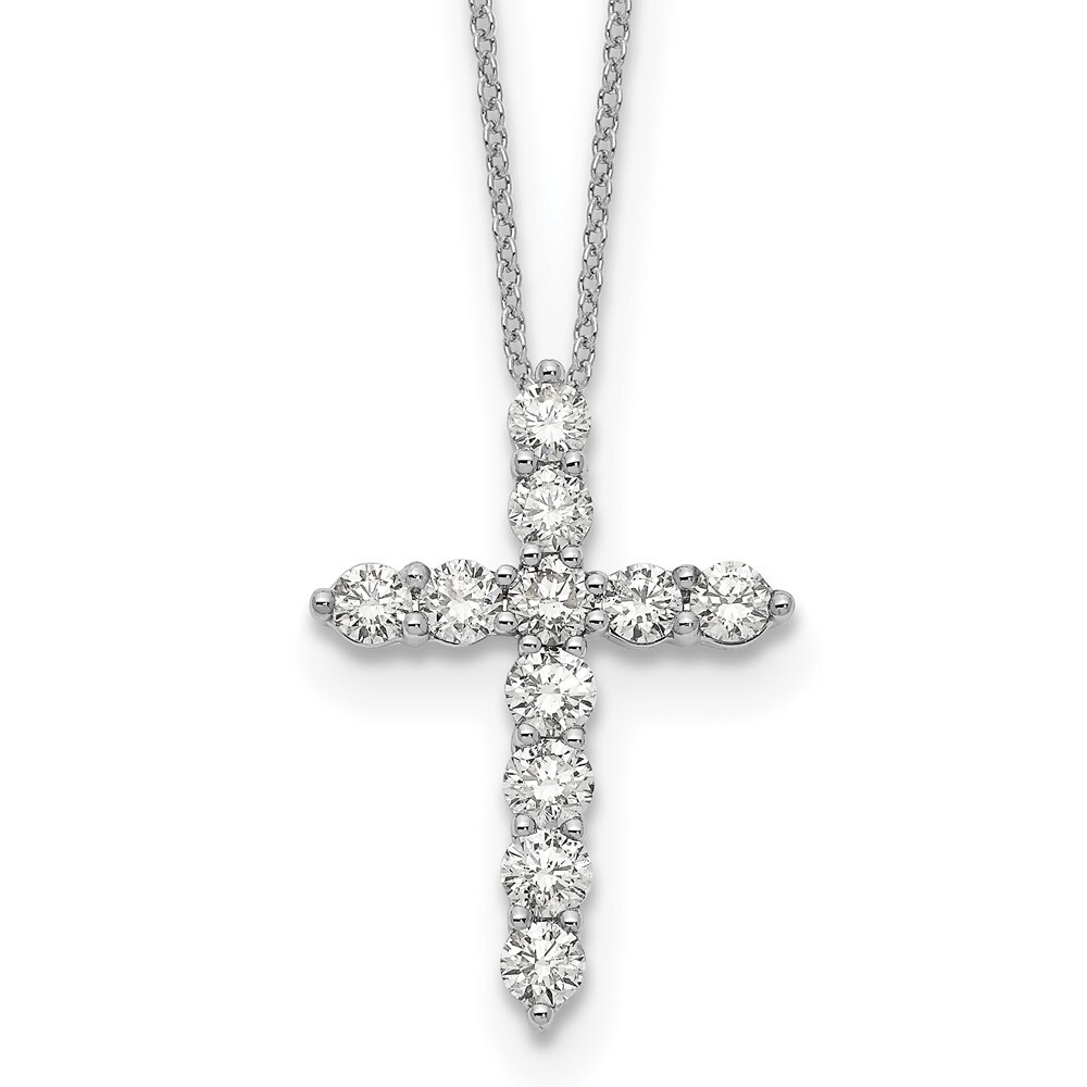 14k White Gold Diamond Cross Pendant Necklace 18