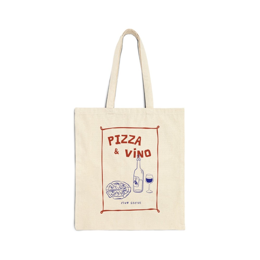 Pizza & Vino Cotton Canvas Reusable Eco-Friendly Shopping Tote Bag