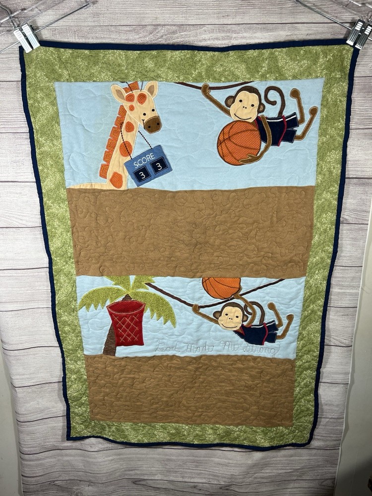Handmade Jungle Safari Baby Quilt Monkey Giraffe Basketball Crib Blanket