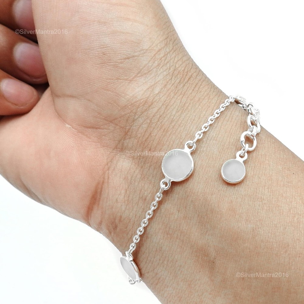 Mothers Day Boho Aquamarine 925 Silver Chain Bracelet Gift-image