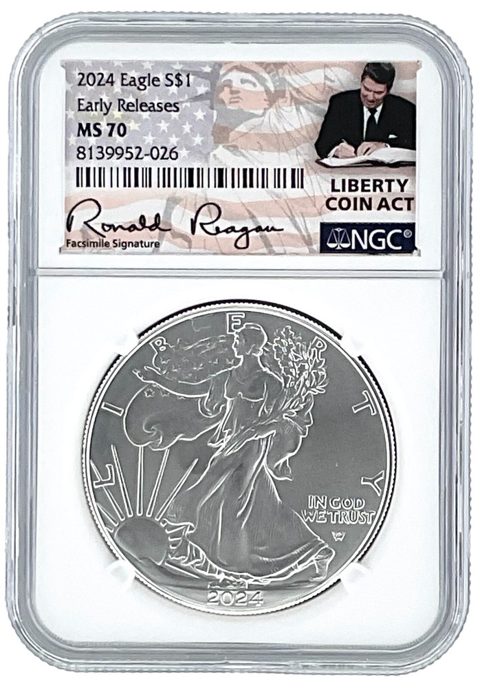 2024 1oz Silver American Eagle NGC MS70 ER White Core Liberty Coin Act