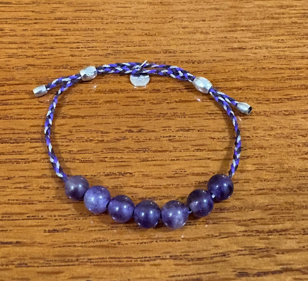 Alex & Ani Precious Threads 925 Sterling Silver Amethyst Beaded Bracelet