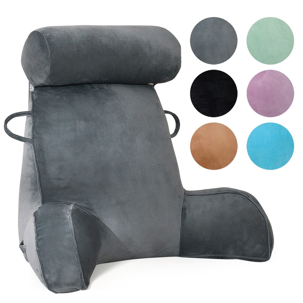 Crystal Velvet Reading Pillow Backrest with Armrest and Lumbar Support