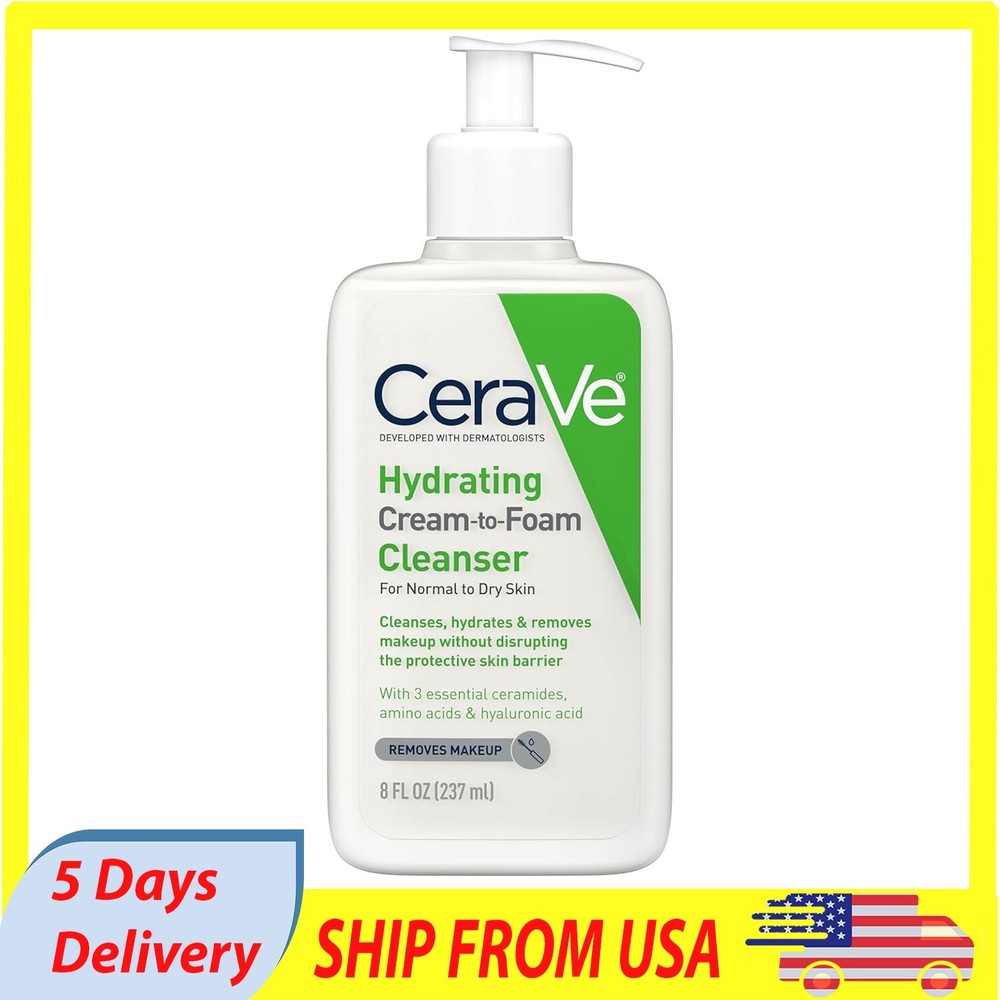 CeraVe Hydrating Cream to Foam Makeup Remover Face Wash 8 oz