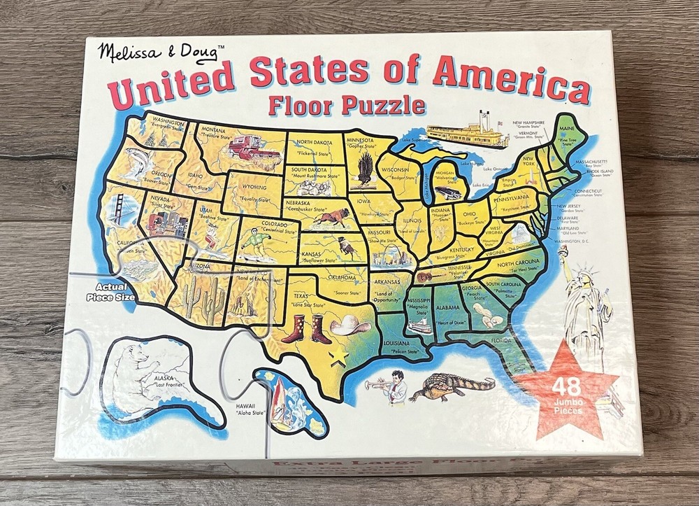 Melissa Doug Puzzle United States Of America 48 Jumbo Pieces Floor Complete 2x3'