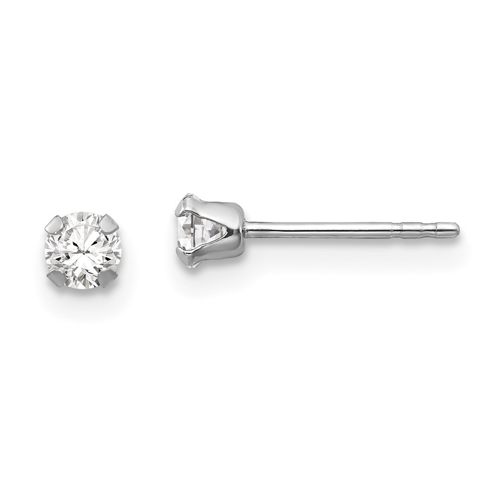 14K White Gold 3mm Cubic Zirconia Stud Earrings 0.24g