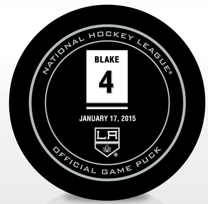 ROB BLAKE LOS ANGELES KINGS RETIREMENT NIGHT OFFICIAL GAME PUCK RARE 1/17/15 #4