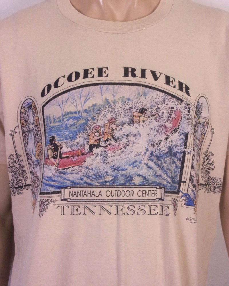 vintage 80s 90s single stitch Ocoee River Rafting T-Shirt AOP Paddle or Die! L