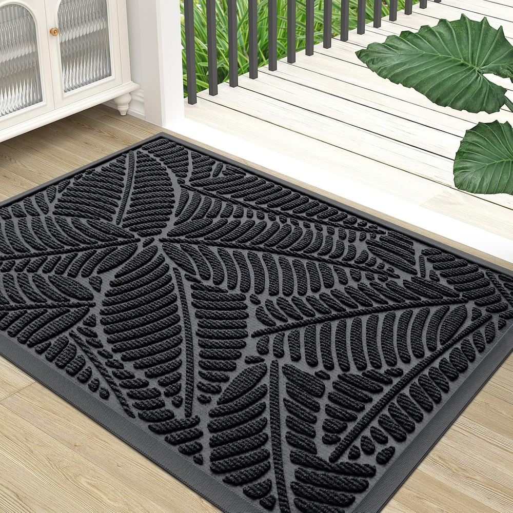 Waterproof Doormat, Sturdy Natural Rubber Front Indoor Mat, Non Slip Low Profile