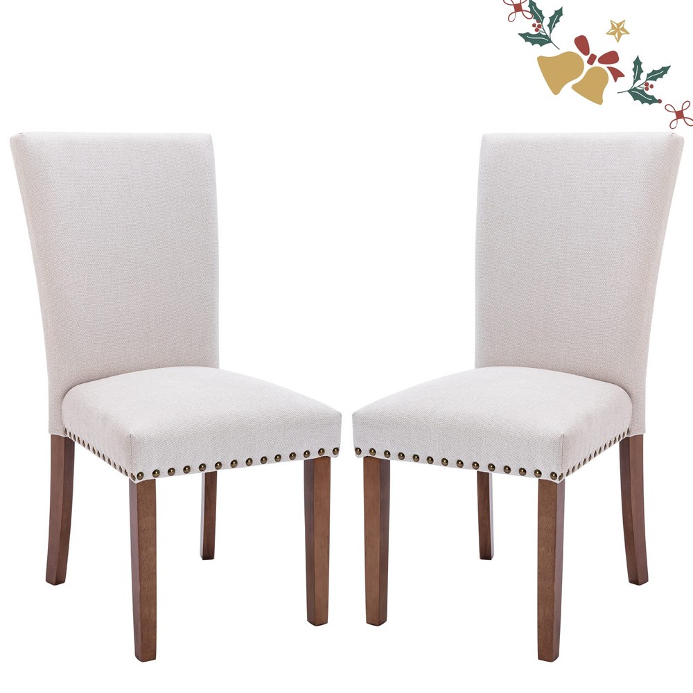 Parsons Dining Chairs Set of 2 Upholstered Nailhead Accent Kitchen Side Chairs Mid Century Modern Design