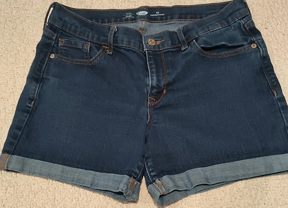 Old Navy Jean Shorts Womens Size 10 Regular Fitted Blue Denim Cuffed Stretch