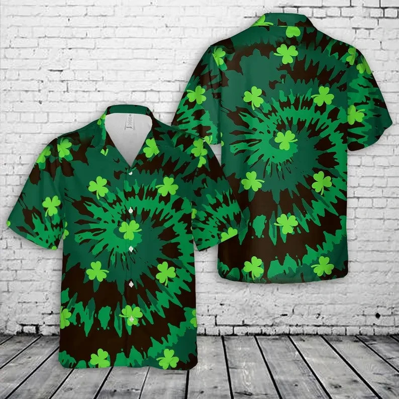 St Patricks Day Hawaiian Aloha Shirt Men's Green Shamrock Irish Party Gift