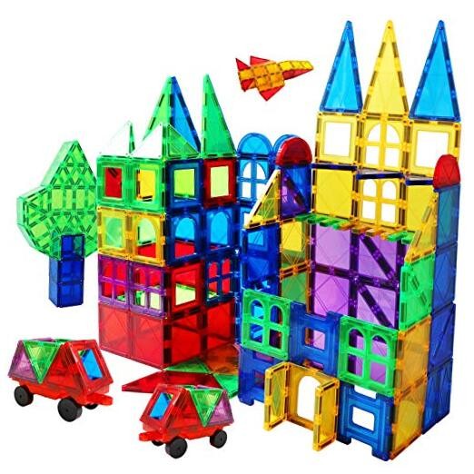 Magnetic Tiles Building Blocks 130 Pcs 130pcs Magnetic Tiles With 2 Cars