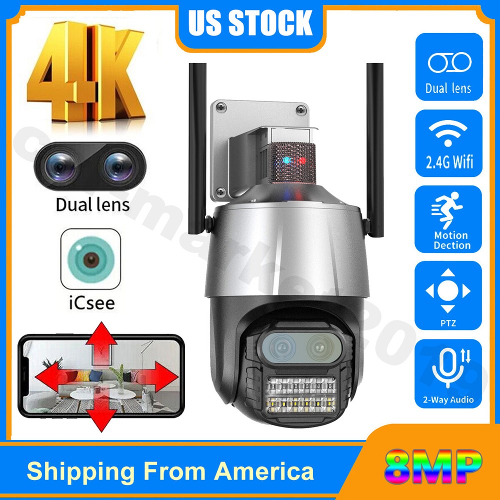 Security Camera outdoor 8MP IP Camera 8X Zoom Dual Lens PTZ WiFi Auto Tracking