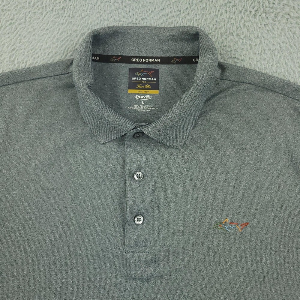 Greg Norman Tasso Elba Polo Shirt Mens Large Gray Five Iron PlayDry Golf