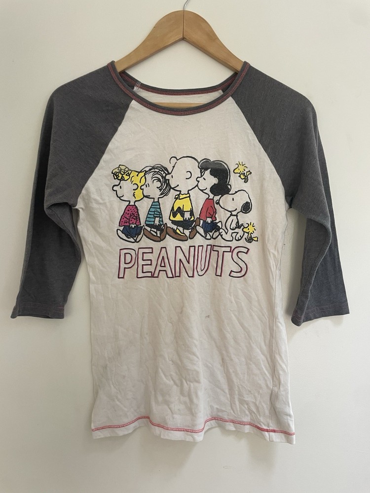 Charlie Brown Snoopy Glitter Raglan Sleeve Shirt for Girls White XL