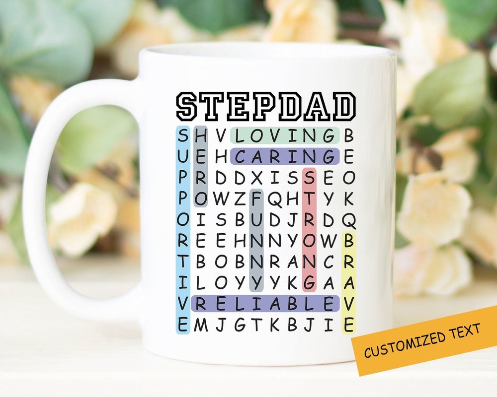 Stepdad Word Search Puzzles Personalized Mug Fathers Day Gift Mug For Bonus Dad