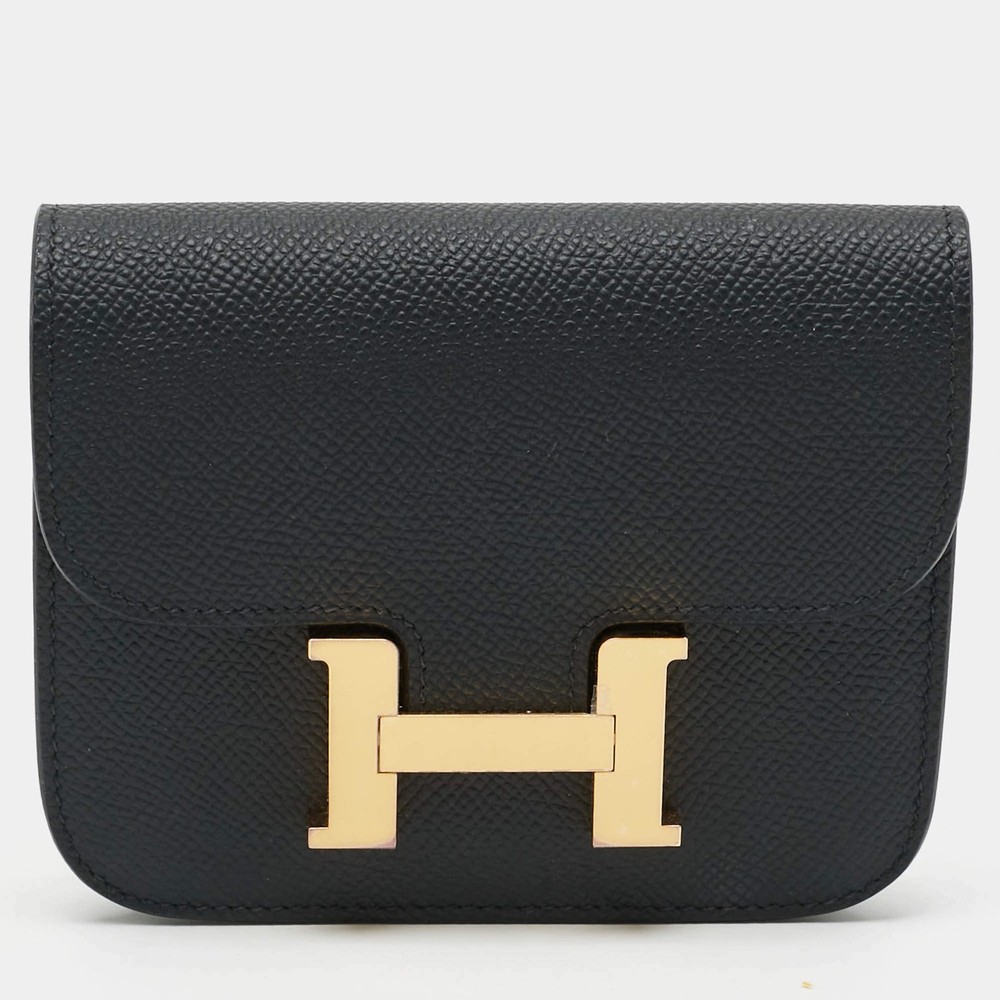 Hermes Constance Noir Epsom Leather Slim Wallet