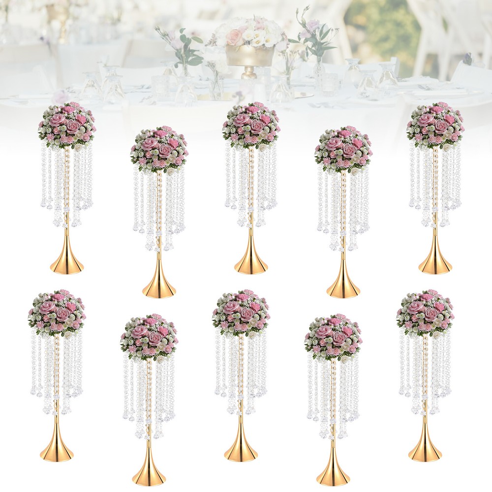 10pcs Crystal Flower Vases Golden Flower Stand Wedding Table Centerpieces Decor