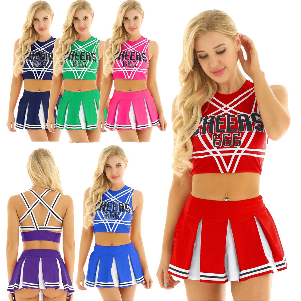 US Womens Cosplay Lingerie Set Costume Stage Peformance Cheerleading 2Pcs Dance